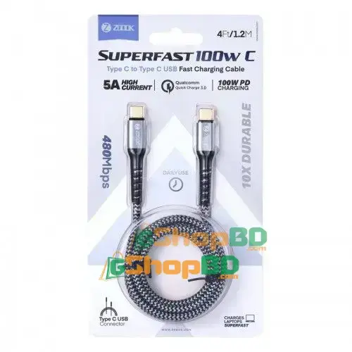 ZOOOK Superfast 100W C USB Type-C To Type-C Fast Charging Cable